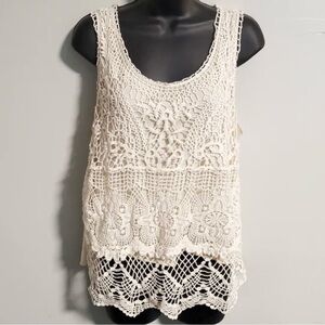 ❤️ Mudd Women's Crochet Lace Tank Top in Beige